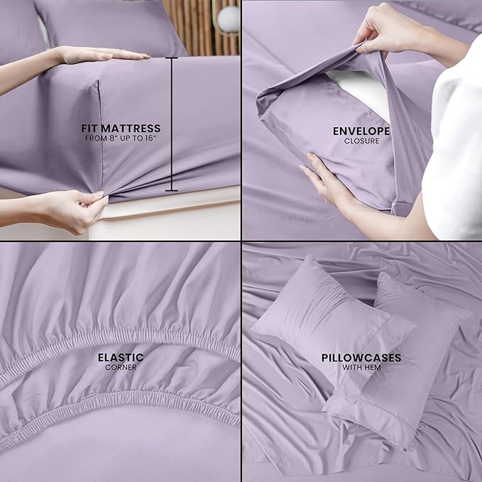 Utopia Bedding Full Bed Sheets Set - 4 Piece Bedding - Brushed Microfiber - Shrinkage and Fade Resistant - Easy Care (Full, Lavender) - LeafyLoom