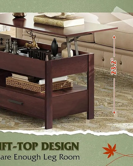 WLIVE Coffee Table, 39" Lift Top Coffee Table with Hidden Compartment and Sorage Drawers for Living Room,Espresso - LeafyLoom
