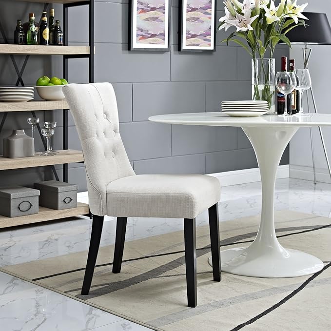 Modway Silhouette Modern Tufted Upholstered Fabric Parsons Kitchen and Dining Room Chair in Beige - LeafyLoom