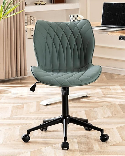 YOUNUOKE Office Desk Chair, Comfy Home Office Chairs, Small Comfortable Desk Chairs with Wheels, Armless PU Leather Chairs for Computer Conference, Slate - LeafyLoom