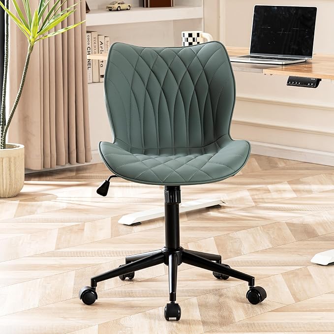 YOUNUOKE Office Desk Chair, Comfy Home Office Chairs, Small Comfortable Desk Chairs with Wheels, Armless PU Leather Chairs for Computer Conference, Slate - LeafyLoom