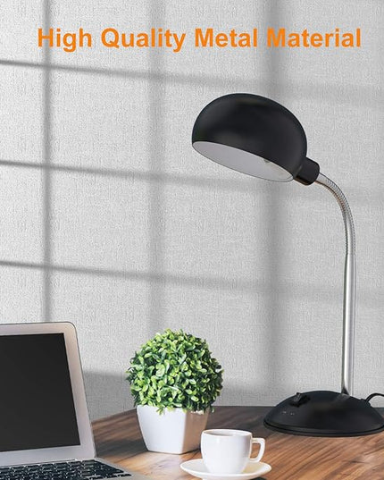 LEPOWER Metal Desk Lamp, Flexible Goose Neck Table Lamp, Eye-Caring Study Desk Lamp with E12 Lamp Base, Adjustable Desk Lamp for Living Room, Bedroom, Study Room and Home Office (Black) - LeafyLoom
