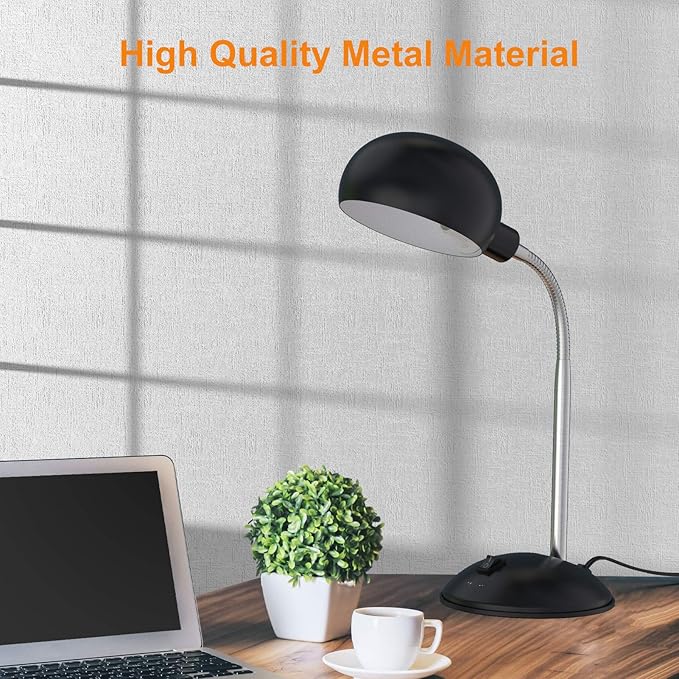 LEPOWER Metal Desk Lamp, Flexible Goose Neck Table Lamp, Eye-Caring Study Desk Lamp with E12 Lamp Base, Adjustable Desk Lamp for Living Room, Bedroom, Study Room and Home Office (Black) - LeafyLoom