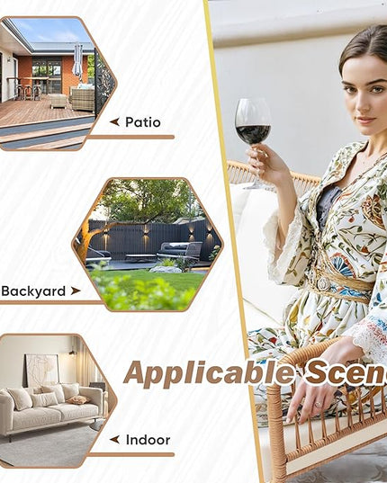 Greesum Outdoor Rope Woven Patio Furniture L-Shaped Conversation Sectional Sofa Set Detachable Lounger for Backyard Porch with Thick Cushions & Long Table, White - LeafyLoom