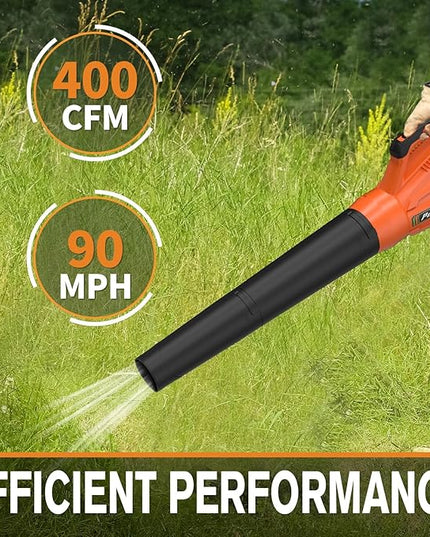 Leaf Blower 20V Leaf Blower Cordless with 4.0Ah Battery and Charger, High Power 400 CFM Electric Leaf Blower, Lightweight Handheld Cordless Blower for Lawn Care Yard Patio Garden Leaves Snow (Orange) - LeafyLoom