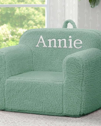 Delta Children Personalized Sherpa Cozee Chair - Customize with Name – Foam Kids Chair for Ages 18 Months and Up, Sage - LeafyLoom