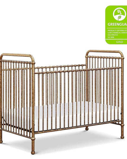 NAMESAKE Abigail 3-in-1 Convertible Metal Crib in Vintage Gold, Greenguard Gold Certified - LeafyLoom