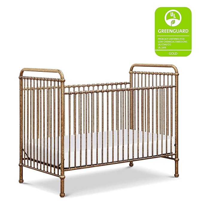 NAMESAKE Abigail 3-in-1 Convertible Metal Crib in Vintage Gold, Greenguard Gold Certified - LeafyLoom