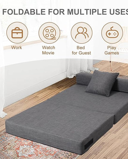 Convertible Sleeper Chair Bed with Pillow Memory Foam Fold Sofa Bed Couch Futon Lazy for Living Room/Home Office/Guest Beds/Apartment/Upstairs Loft,Twin Size,Dark Gray - LeafyLoom