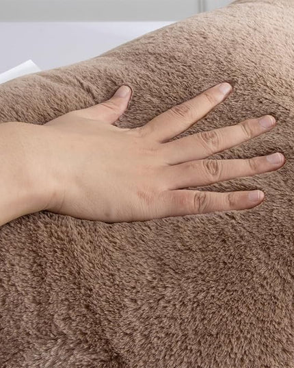 A Nice Night Faux Fur Soft Reading Pillow Bed Wedge Adult Backrest with Arms Back Support for Sitting Up in Bed/Couch for Bedrest,Khaki,Large - LeafyLoom