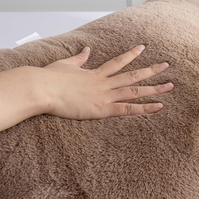 A Nice Night Faux Fur Reading Pillow Bed Wedge Large Adult Children Backrest with Arms Back Support for Sitting Up in Bed/Couch for Bedrest,Khaki - LeafyLoom