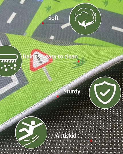 Car Rug Play Mat, Road Rug Carpet for Kids, City Life Educational Road Traffic Carpet for Ages 3-12 Years Old(80×160cm/32×63inch) - LeafyLoom