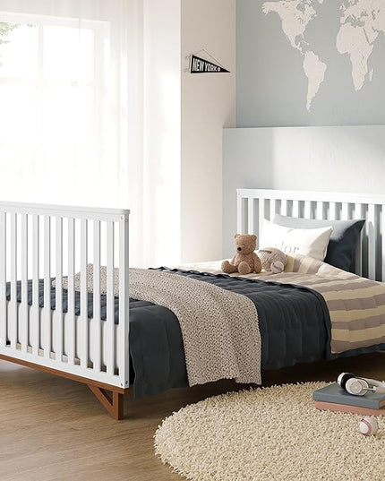 Storkcraft Santa Monica 5-in-1 Convertible Crib (White with Vintage Driftwood) – GREENGUARD Gold Certified, Modern Design, Two-Tone Baby Crib, Converts to Toddler Bed, Daybed and Full-Size Bed - LeafyLoom