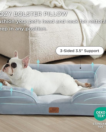 Bedsure Orthopedic Dog Bed for Medium Dogs - Waterproof, Supportive Foam Pet Couch Bed with Removable Washable Cover, Non-Skid Bottom, Light Blue BEDSURE