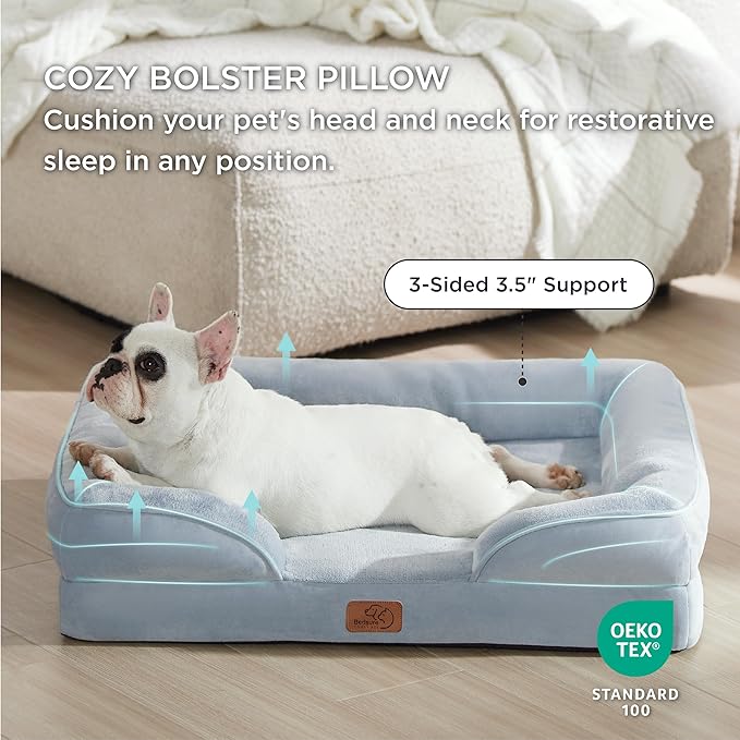 Bedsure Orthopedic Dog Bed for Medium Dogs - Waterproof, Supportive Foam Pet Couch Bed with Removable Washable Cover, Non-Skid Bottom, Light Blue BEDSURE