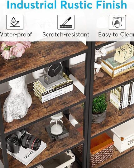 4-tier Arched Bookshelf, Tall Open Bookcase Storage Shelves, Wood Metal Freestanding Display Rack Tall Shelving Unit for Home Office, Bedroom, Living Room, Rustic Brown - LeafyLoom