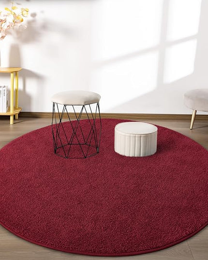 Round Area Rugs for Bedroom Living Room, 4x4 Rose Red Super Soft Comfy Thickened Memory-Foam Indoor Circle Carpets, Modern Aesthetic Minimalist Carpet for Boys Girls Adults Nursery Home Décor - LeafyLoom