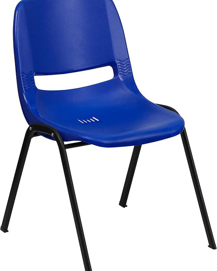 Flash Furniture HERCULES Series 661 lb. Capacity Navy Ergonomic Shell Stack Chair with Black Frame and 16'' Seat Height - LeafyLoom