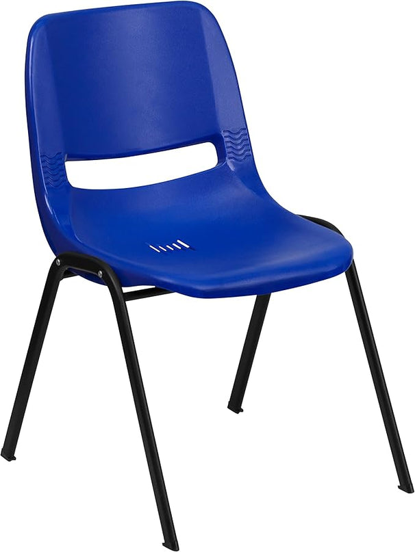 Flash Furniture HERCULES Series 661 lb. Capacity Navy Ergonomic Shell Stack Chair with Black Frame and 16'' Seat Height - LeafyLoom