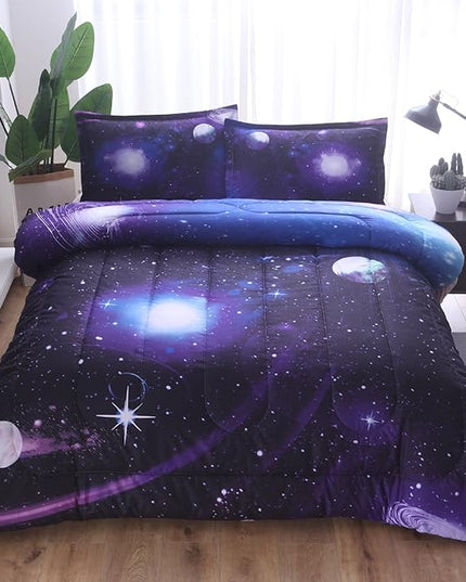 Wowelife Galaxy Twin Size Bedding Sets 5 Pieces Galaxy Space Comforter Set Blue 3D Kids Bed in A Bag Comforter Set for Girls Boys Lightweight with Comforter, Flat Sheet, Fitted Sheet and 2 Pillowcases - LeafyLoom