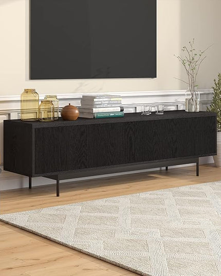 Henn&Hart Whitman TV Stand, 70" Wide, Black - LeafyLoom