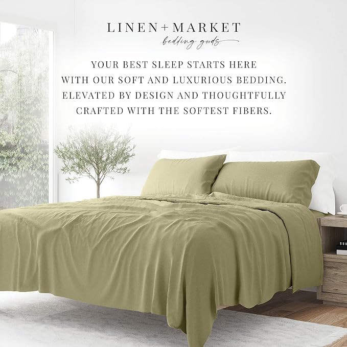 Linen Market Bed Sheets for King Size Bed (Sage) - Sleep Better Than Ever with These Soft and Cooling King Sheets - Deep Pocket Fits 16" Thick Beds - 4 Piece King Sheet Set - LeafyLoom
