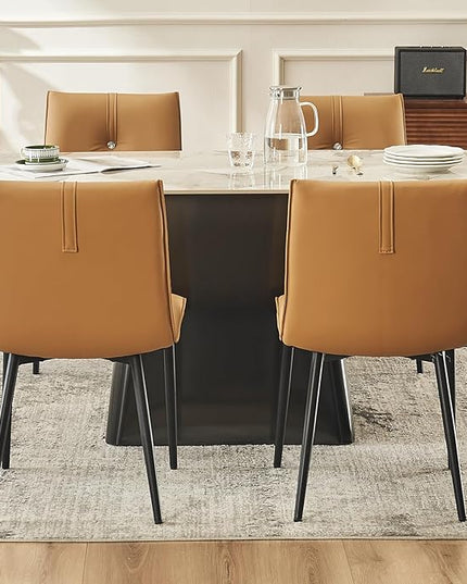 YOUTASTE Dining Chairs Set of 2 Mid Century Modern Upholstered Leather Kitchen Chairs Soft Padded Side Chairs Dinner Chairs with Metal Legs for Living Room Bedroom, Camel - LeafyLoom