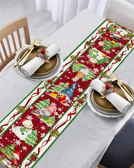 Christmas Table Runner 108 Inches Long Snowflake Buffalo Plaid Table Runner Christmas Theme Holiday Xmax Snowman Gnome Christmas Table Runner for Kitchen Dining Table Home Party Decorations Unibyby