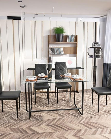 NicBex Dining Table Contemporary Kitchen Table Farmhouse Rustic 1-Piece Rectangle Dining Table with Black Metal Frame, Tempered Glass Dining Table for Kitchen Room, Easy Assembly, Transparent+Black - LeafyLoom