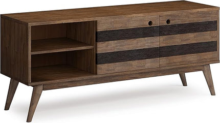 SIMPLIHOME Clarkson SOLID ACACIA WOOD 60 Inch Wide Mid Century Design TV Media Stand in Rustic Natural Aged Brown for TVs up to 65 Inches, For the Living Room and Entertainment Center - LeafyLoom