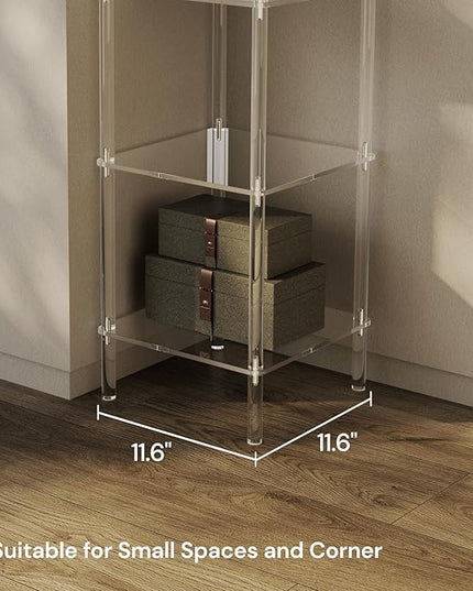 4 Tier Square Acrylic Bookshelf, Small Bookcase with Acrylic Fittings for Fixing to Wall, Corner Display Shelf for Living Room, Bedroom, Bathroom, Small Spaces, Clear, 11.6'' W x 34'' H - LeafyLoom