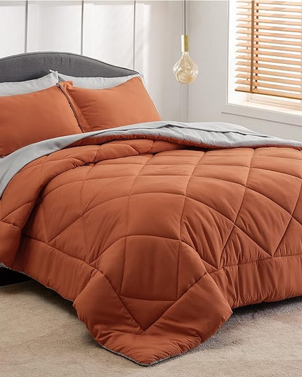 Bedsure Burnt Orange King Size Comforter Set - 7 Pieces Reversible King Bed in a Bag King Bed Set with Comforters, Sheets, Pillowcases & Shams, King Bedding Sets - LeafyLoom