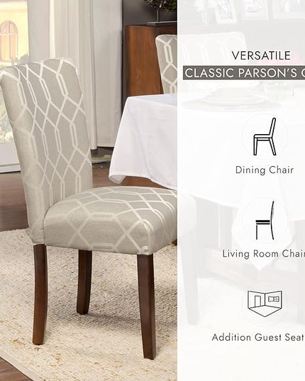 HomePop Parsons Classic Upholstered Accent Dining Chair, Set of 2, 23.5"D x 19"W x 38"H, Pewter Grey and Lattice Cream - LeafyLoom