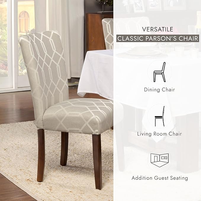 HomePop Parsons Classic Upholstered Accent Dining Chair, Set of 2, 23.5"D x 19"W x 38"H, Pewter Grey and Lattice Cream - LeafyLoom