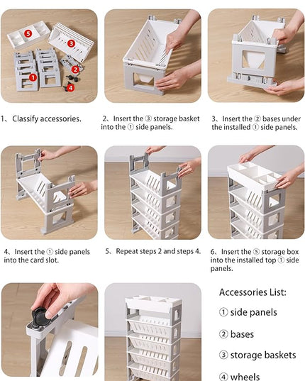 5 Tier Book Rack Storage Bookshelf, Mobile Bookshelf with Wheels, Removable Movable Unique Bookcase, Rolling Book Cart, Bookshelves for Students Study in Dorm Classroom Living Room School(CreamYellow) - LeafyLoom