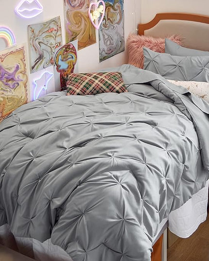 Bedsure Twin Comforter Set with Sheets - 5 Pieces Bedding Sets, Pinch Pleat Grey Bed in a Bag with Comforter, Pillowcase & Sham - LeafyLoom