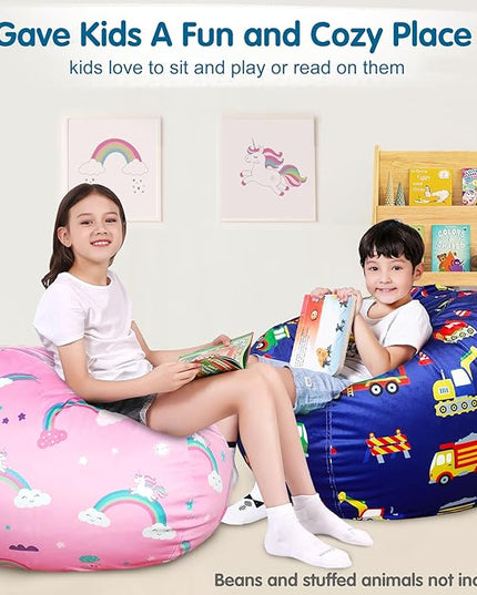 Lukeight Unicorns Stuffed Animal Storage Bean Bag Chair Cover for Kids, Unicorns Zipper Beanbag Chair Cover for Organizing Toddler & Kids' Rooms Plush Toys (Rainbow Pink, X-Large) - LeafyLoom