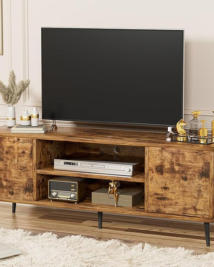 YESHOMY Modern Retro TV Stand for Television up to 65", Entertainment Center with Two Storage Cabinet and Shelf, Media Console for Living Room, Bedroom, Enterway, Office, 58 Inch, Retro Brown - LeafyLoom