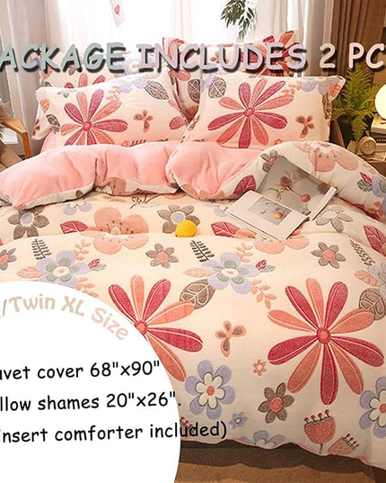 MorroMorn Twin Bedding Sets, Pink Floral Duvet Cover Set, Fluffy Comforter Covers, Colorful Flowers Blanket Ultra Soft Kawaii Cute for Girls Toddler Kids Teen Women Twin/Twin XL Size - LeafyLoom
