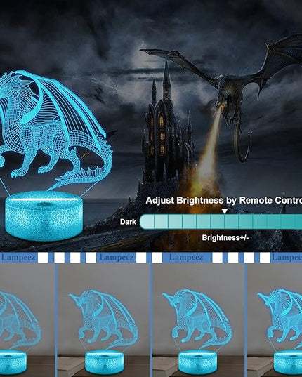 Lampeez Dragon Gifts,Dragon Night Lamp for Kids with Remote & 16 Color Changing Nightlight, Dimmable,Creative Gift Idea as Xmas Holiday Birthday Gifts - LeafyLoom