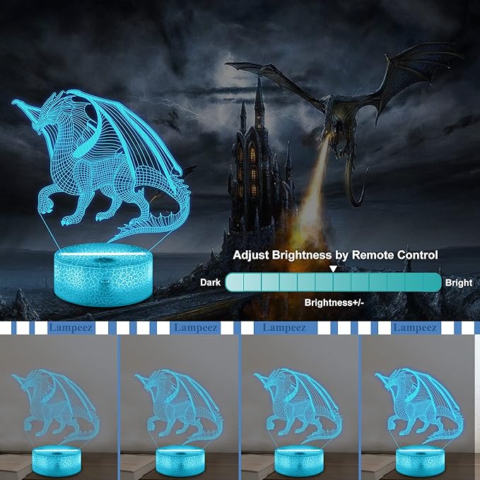 Lampeez Dragon Gifts,Dragon Night Lamp for Kids with Remote & 16 Color Changing Nightlight, Dimmable,Creative Gift Idea as Xmas Holiday Birthday Gifts - LeafyLoom