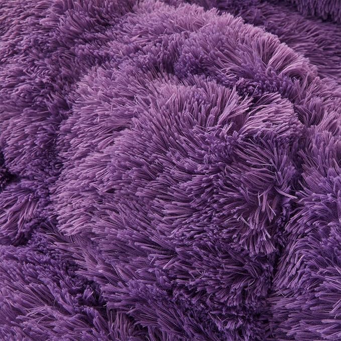 Fluffy dark purple comforters Cover twin size - Ultra Soft Plush red bedding Sets 2 Pieces (1 faux fur comforter Cover + 1 fuzzy pillow case) girls shaggy purple twin bed set (Dark purple, Twin) - LeafyLoom