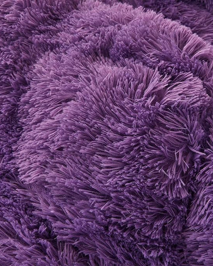 FOPPA Dark Purple fluffy Comforter Cover Set king- Ultra Soft fluffy Purple Bedding Sets 3 Pieces (1 Duvet Cover + 2 Pillow case) pink fluffy bed set (Dark Purple, King) - LeafyLoom