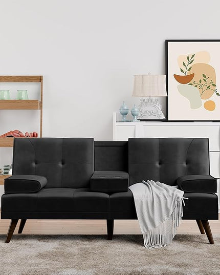 Shintenchi Futon Sofa Bed, Convertible Couch Bed Loveseat, Modern Futon Recliner Sleeper, Small Lazy Futon Set for Living Room, Office, Apartment,e, Black - LeafyLoom