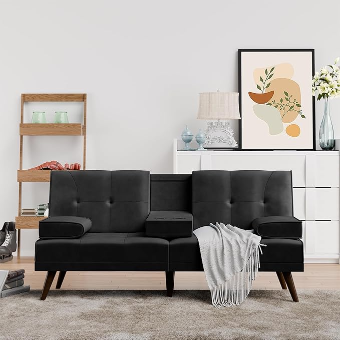 Shintenchi Futon Sofa Bed, Convertible Couch Bed Loveseat, Modern Futon Recliner Sleeper, Small Lazy Futon Set for Living Room, Office, Apartment,e, Black - LeafyLoom