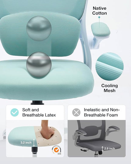 Ergonomic Office Chair with Tilt-Lock, Home Office Desk Chair with Auto Lumbar Support, High Back Mesh Desk Chair with Adjustable Headrest, Swivel Task Chair or Study Room Bedroom,Lake Blue - LeafyLoom