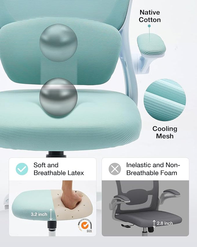 Ergonomic Office Chair with Tilt-Lock, Home Office Desk Chair with Auto Lumbar Support, High Back Mesh Desk Chair with Adjustable Headrest, Swivel Task Chair or Study Room Bedroom,Lake Blue - LeafyLoom