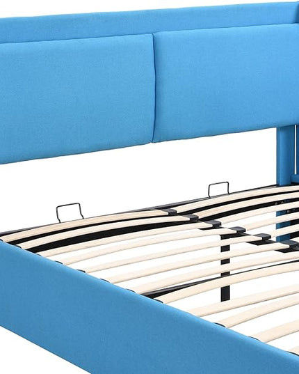 Queen Size Lift Up Storage Bed Platform Bed with 2 Drawers,Upholstered Platform Bed with Headboard and Wood Slats Support, Queen Size Bedframe with Hydraulic Storage System, Easy Assembly - LeafyLoom
