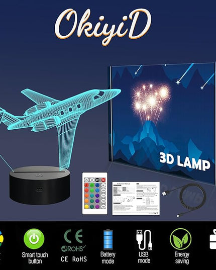 Airplane Gifts for Boy, Men, Aircraft Night Light, Gulfstream 3D Illusion Lamp with Remote and Touch Control, Plane Decor for Men Boy Kids Room, Birthday Gifts - LeafyLoom