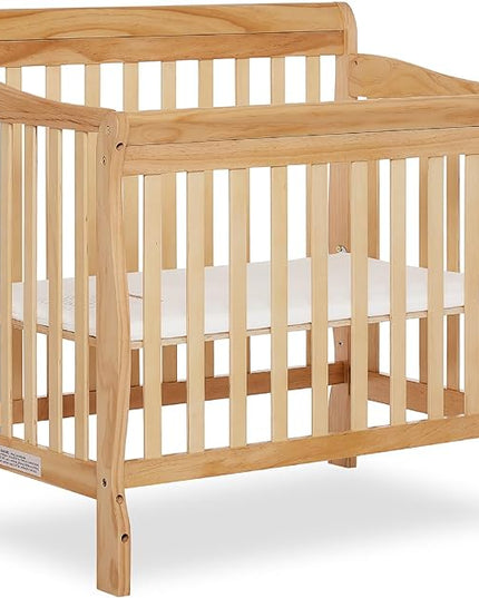 Aden 4-in-1 Convertible Mini Crib in Natural, Greenguard Gold Certified & Sunset 3” Extra Firm Fiber Crib Mattress, Greenguard Gold Certified, Waterproof Vinyl Cover - LeafyLoom